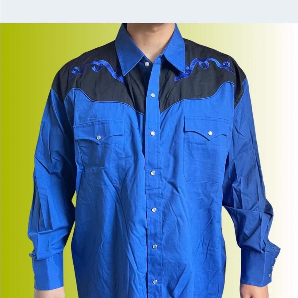 Men's Western Blue and Black Shirt